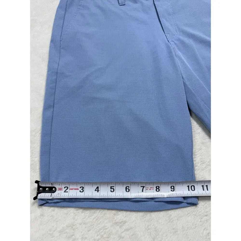 Travis Mathew Flex Shorts Mens 34 Blue Heather Golf Flat Front Athletic Logo